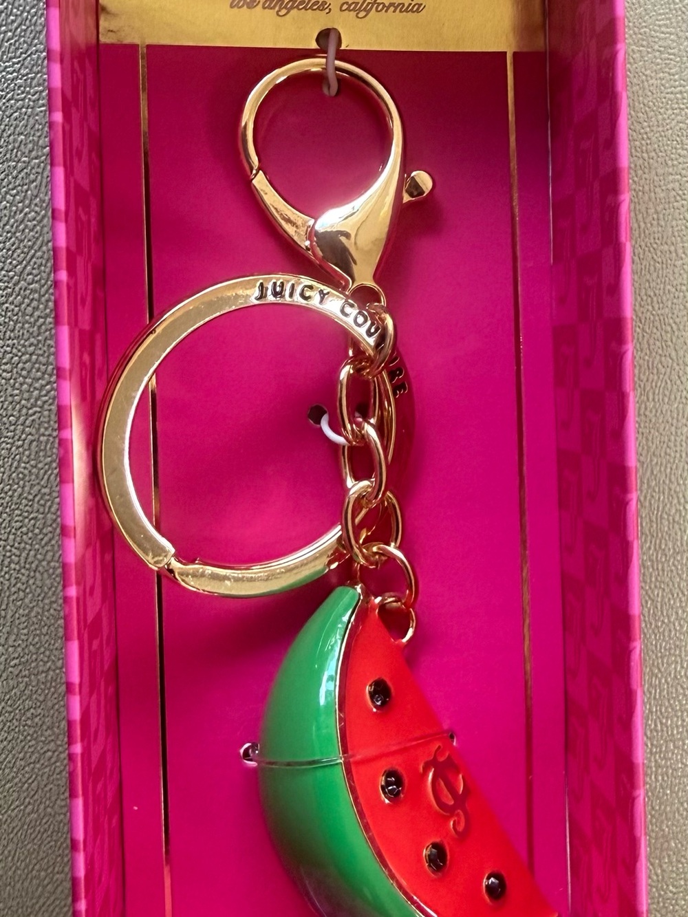 Juicy Couture Gold Keyring with Red & Green Watermelon Charm